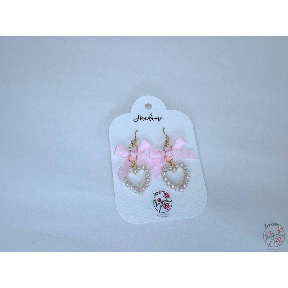 Pearl Heart Bow Earrings